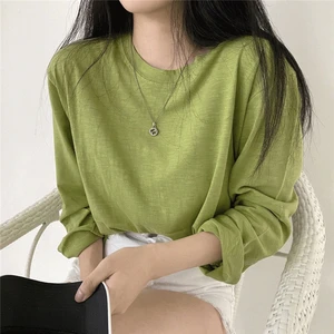 Snordic женские осень-зима Базовая хлопковая Футболка однотонные Цвет свободная футболка с круглым воротником, нижнее белье, пуловер Топы с длинными рукавами