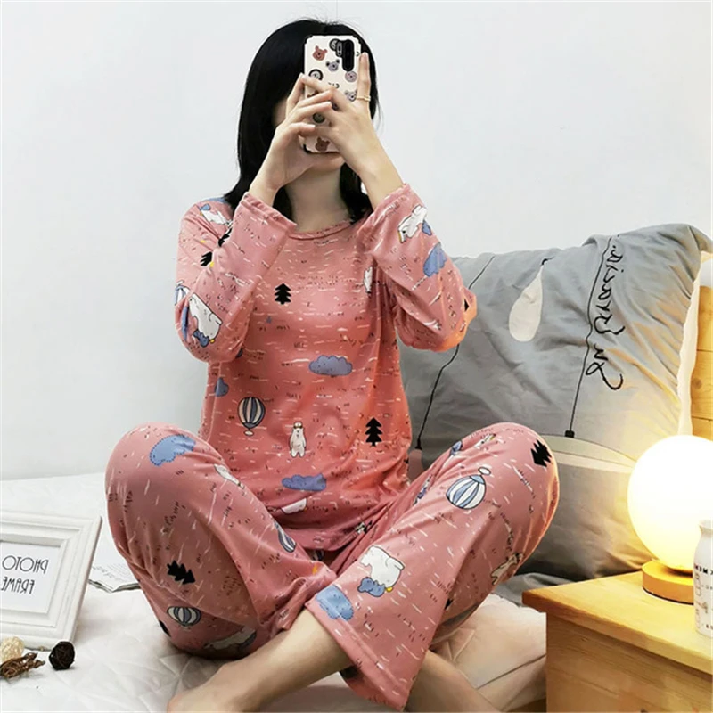 

Comfortable plus size pajamas women's sports and leisure long-sleeved trousers two-piece home service suit breathable pajamas