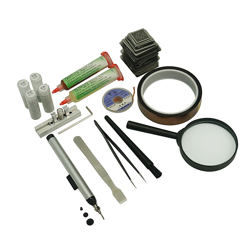 BGA Reballing Kit 219PCS Stencils Solder Balls Reball Fixture Vacuum suction pen brush for XBOX PS3 Laptop Dektop | Инструменты