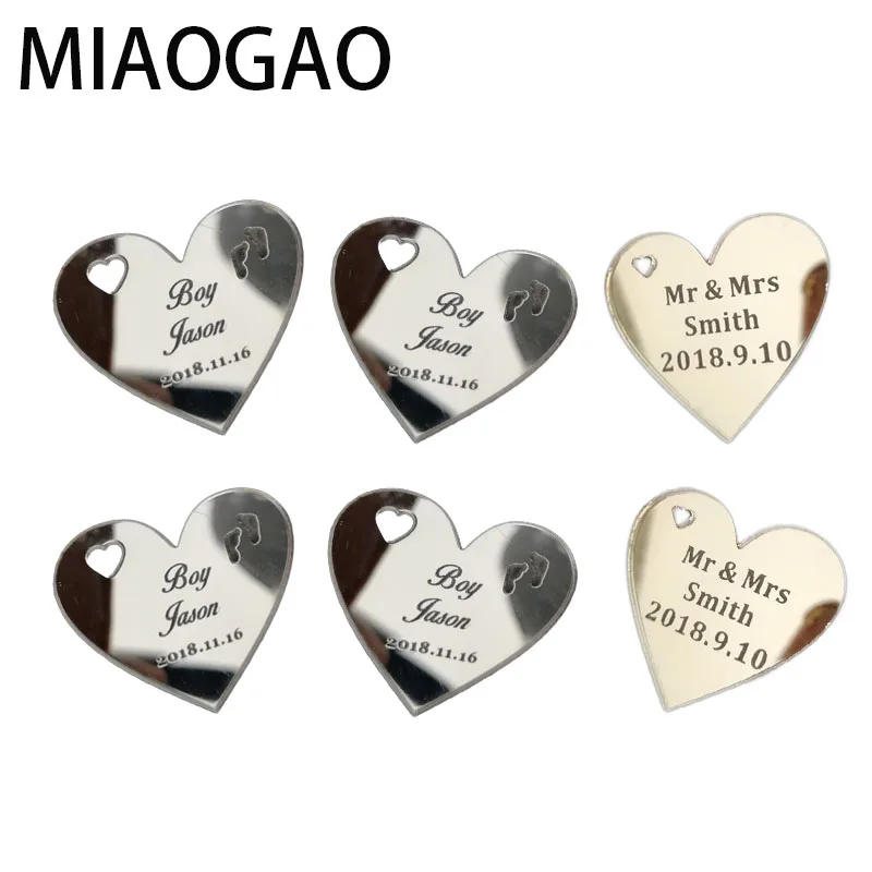 100 шт. гравировкой акриловая зеркальная поверхность Золото Любовь сердца