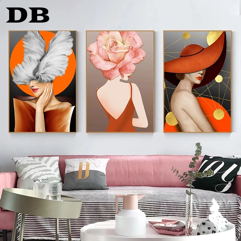 

Modern Woman Art Canvas Painting Print Fashion Nordic Girl Poster For Living Room And Bedroom Home Mural Decor Stick On The Wall