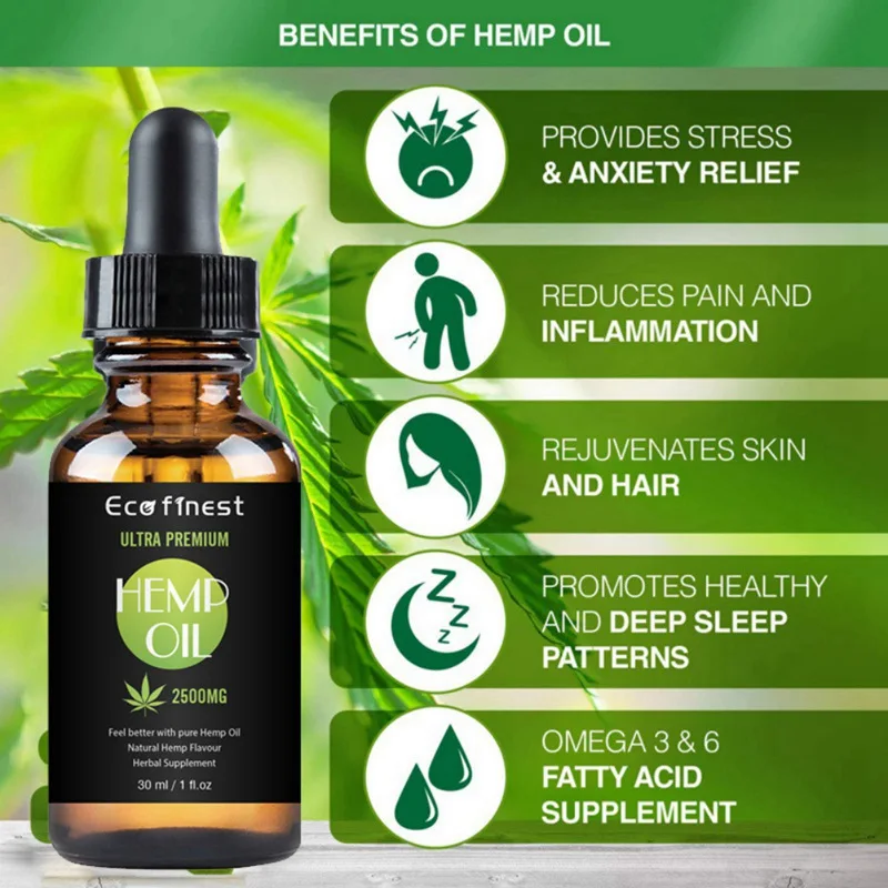 30ml Hemp Seed Oil Essential Natural Anti--Inflammatory Body Skin Care Massage Pain Relief Anti Anxiety With 2500mg | Красота и