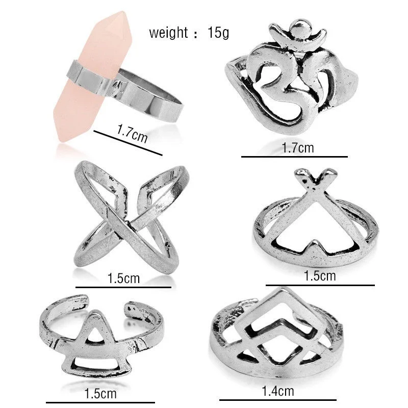 6 шт./компл. модные кольца на костяках этнический хиппи камень подарок для женщин