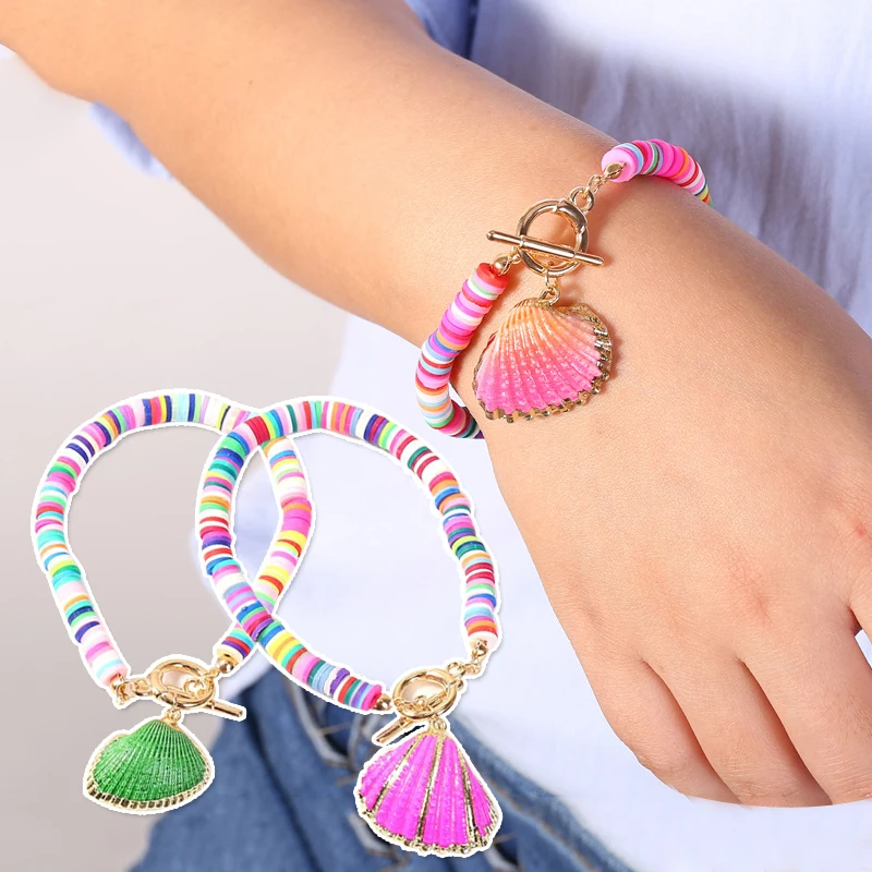 

1PCS women's bohemian style color shell bracelet temperament versatile fashion soft clay bracelet S78