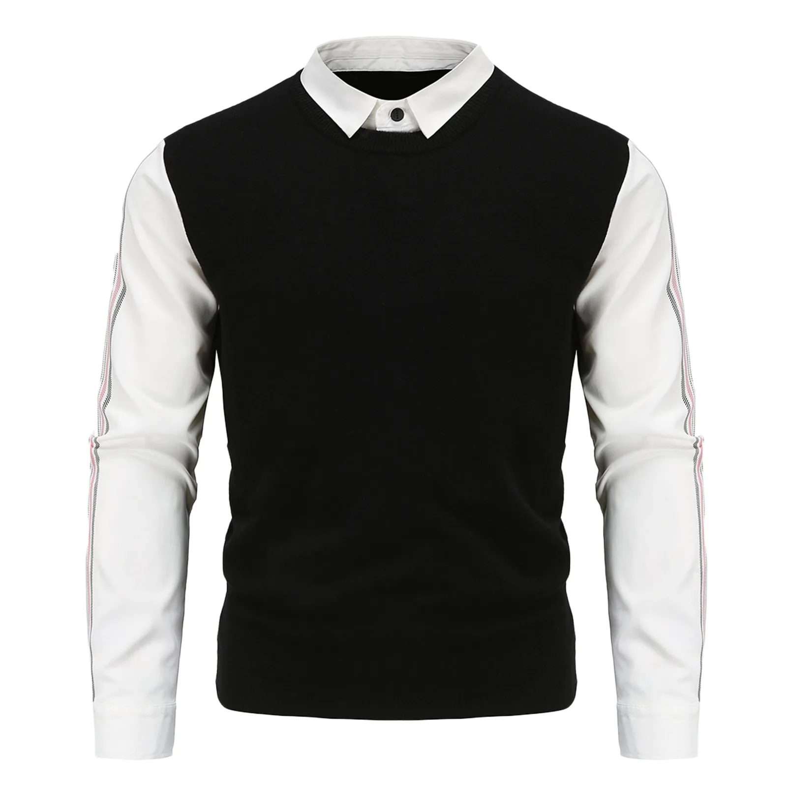 

Мужской трикотажный свитер с воротником-рубашкой, облегающий пуловер в стиле пэчворк