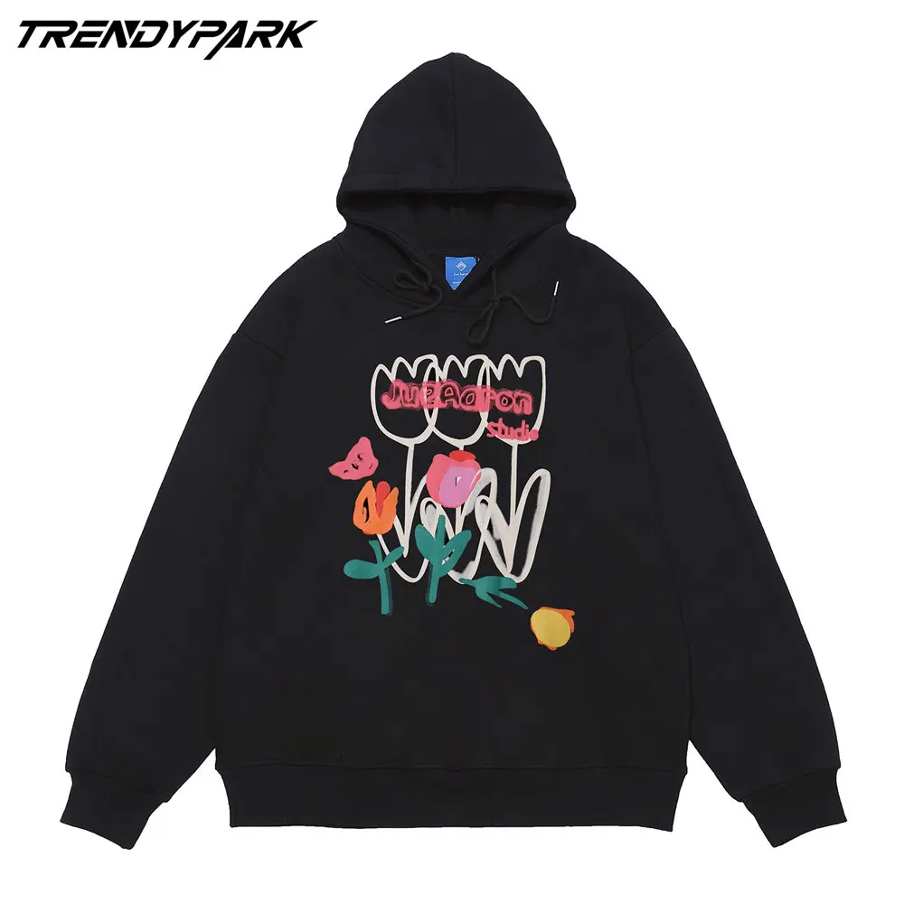 

Men's Hip Hop Hoodies Sweatshirt Funny Flowers Print Hooded Pullover Autumn Harajuku Cotton Casual Hoodie Streetwear Clothing