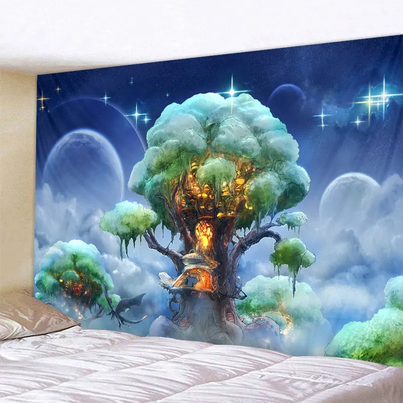 

Polyster Hippie Mandala Pattern Tapestry Fantasy Tree Abstract Painting Art Wall Hanging Gobelin Livingroom Decor Crafts