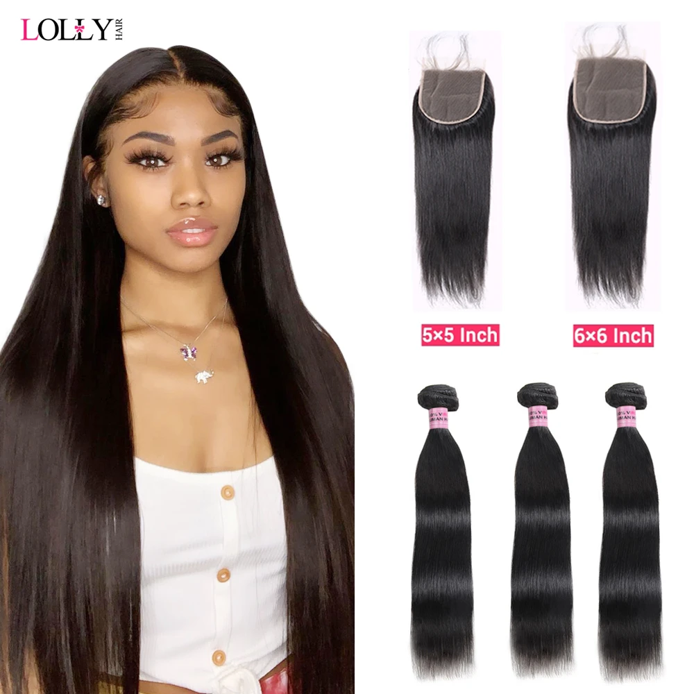Лолли волосы прямые пряди волос с закрытием индийские человеческие 5x5 6x6 3 не