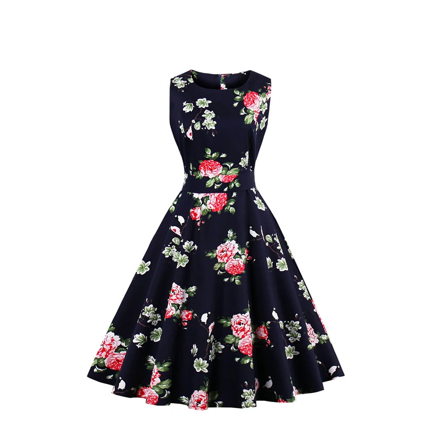 

MIXINNI Original Design Hot Selling Women's Sleeveless Printed Hepburn Style Retro Dress 1396