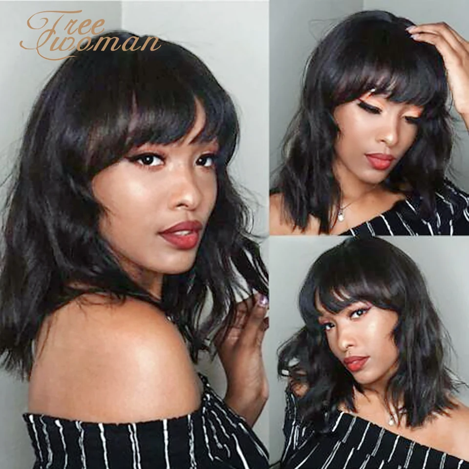 Свободный женский черный парик Лолита короткий Боб с челкой косплей водная волна