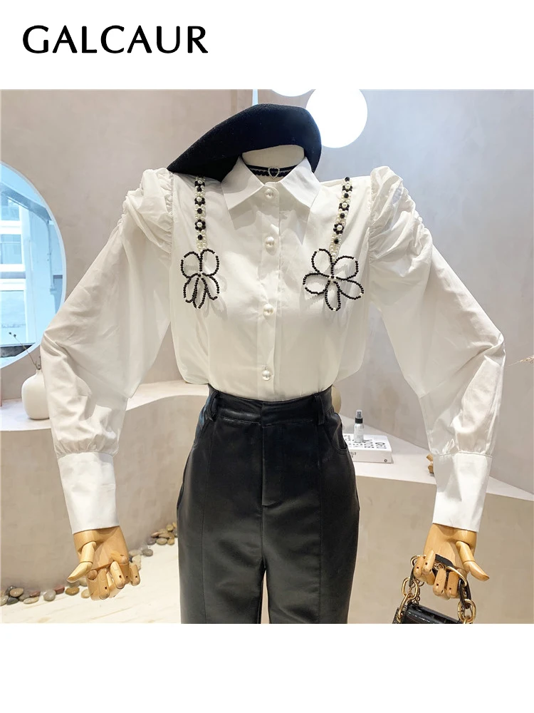 

GALCAUR Slim Patchwork String Shirt For Women Round Collar Long Sleeve Solid Pullover Female Korean Fashion Clothing 2021 Style