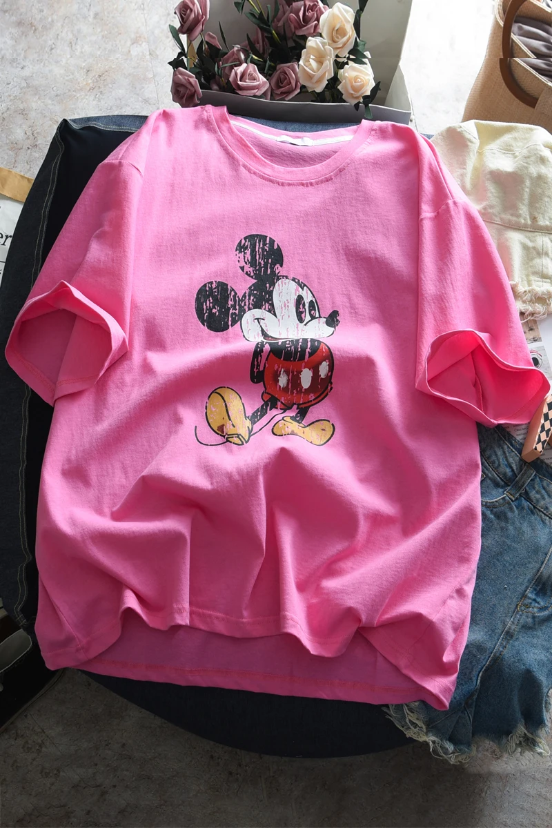 

Disney Mickey Mouse Women's Cartoon T-shirt Loose Casual O-Neck Korean Clothes Kawaii Harajuku Clothing Womens Long Sleeve Tops