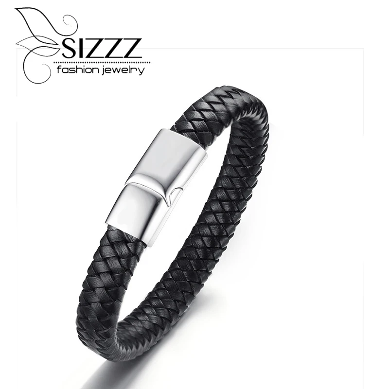 

2019 Factory direct sales of European and American fashion jewelry deduction leather men's black bracelet
