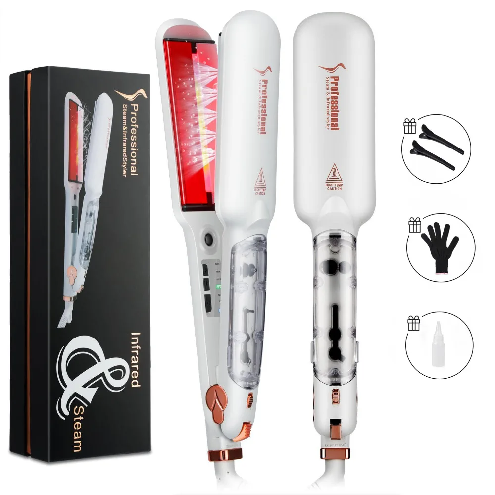 

Salon High Quality Infrared Flat Iron Ceramic Hair Straightener Negative Ions Instant Heat Up Dual Voltage Infrared Straightener