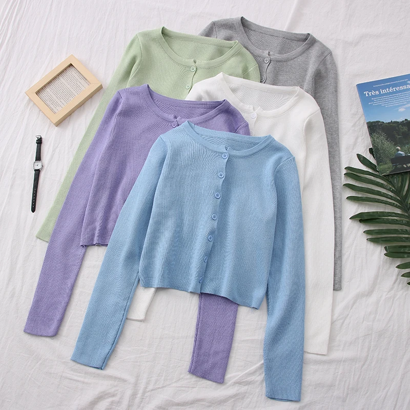 OUMEA вязаные кардиганы весна осень с пуговицами спереди длинным рукавом