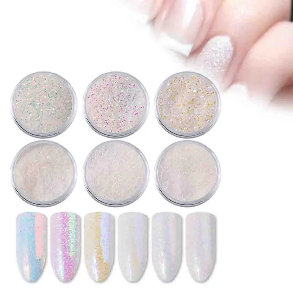 

6pcs/set Nail Glitter Powder Dust DIY Manicure Pigment Decoration Shinny White Sequins Nail Art Powder Set Women Girls Gifts