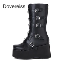 dovereiss fashion zapatillas mujer winter sexy zipper goth punk platform buckle half boots rivets waterproof boots 45 46 47 48