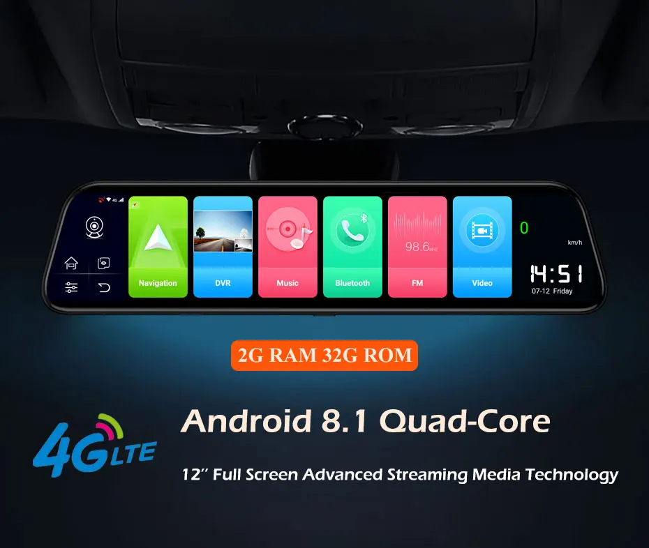 12 дюймов 4G ADAS Автомобильный видеорегистратор Android 8,1 2G+ 32G зеркало заднего вида gps-навигация 1080P+ 1080P видео рекордер Wifi монитор парковки