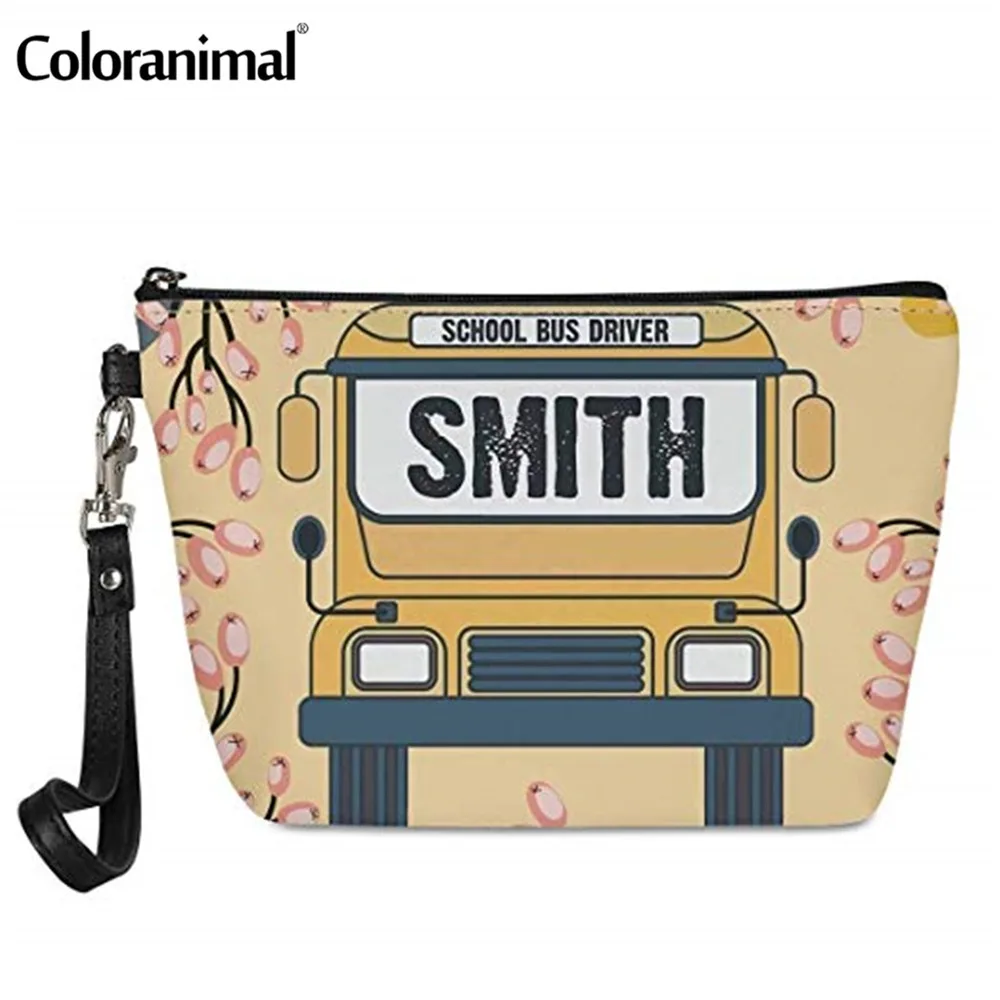 

Coloranimal Cute Yellow Bus Cartoon Pattern Makeup Bag for Women Leather Teen Girl Beauty Case Protable Cosmetic Case Travel Bag