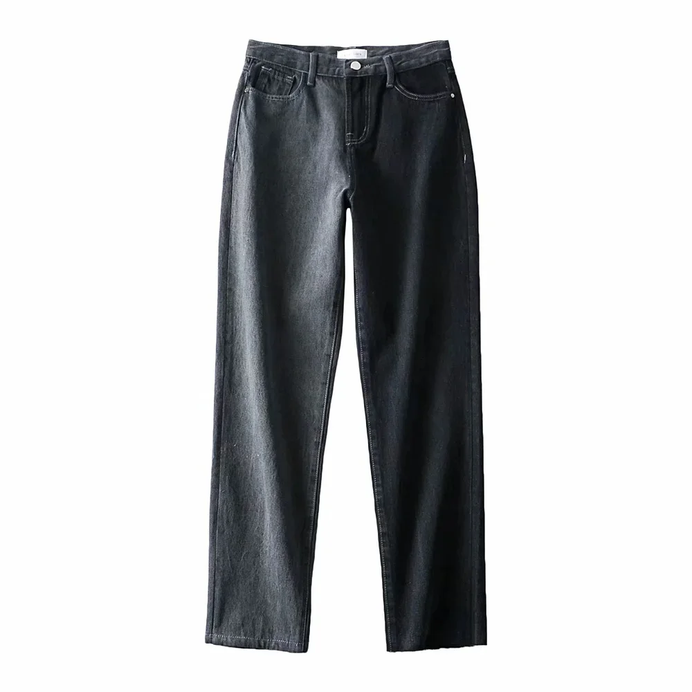 

2021 Spring New Retro Color Matching High Waist Jeans Women Loose Slimming Straight Pants