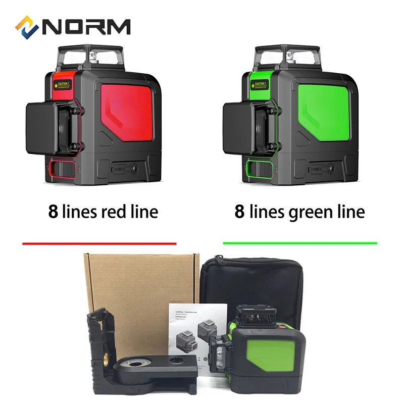 Портативный 8 линейный лазерный уровень Norm с красным или зеленым лучом