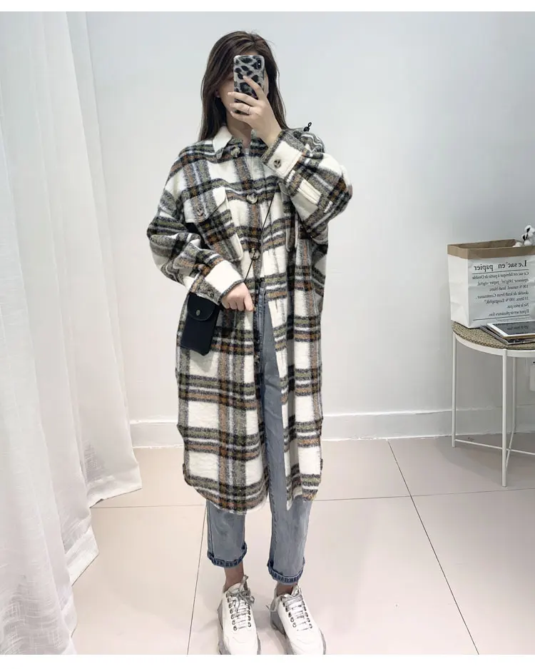 Женские шерстяные пальто и куртки с карманами большие смешанные цвета Осень зима