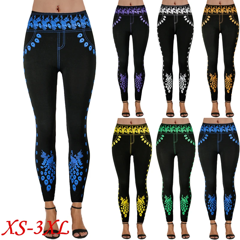 Женские облегающие леггинсы с принтом черные спортивные Леггинсы пуш-ап