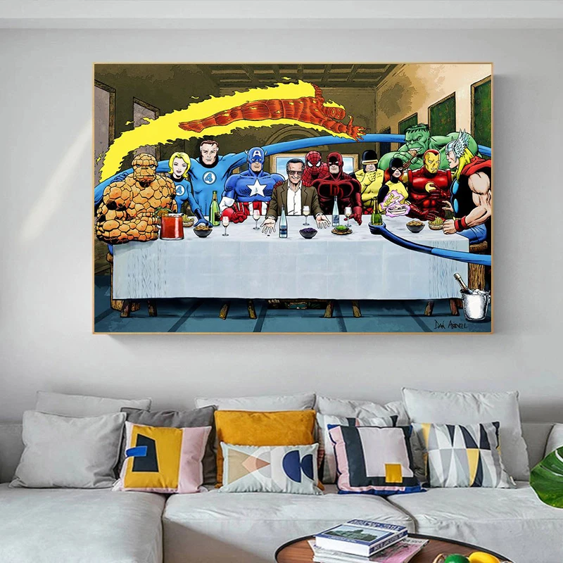 Постер на холсте с изображением супергероев Marvel Человек-паук Железный человек