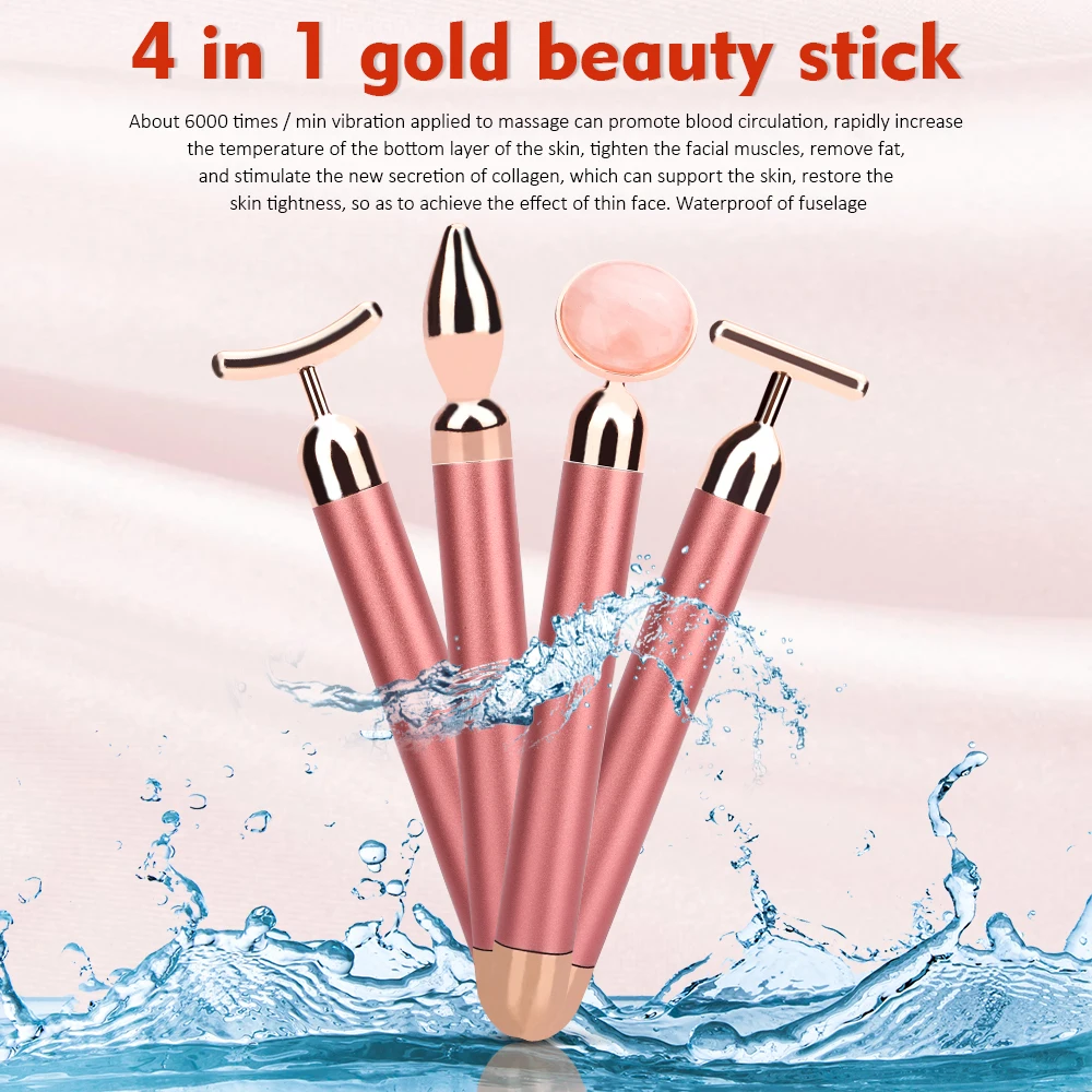 4in 1 Beauty Bar 24k золотой массажер для лица Электрический нефритовый роликовый