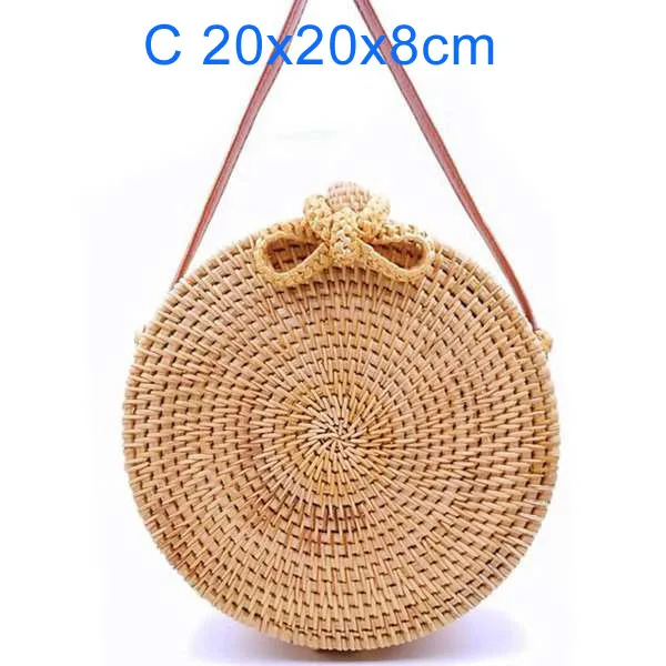 Круглые соломенные сумки, женская летняя сумка из ротанга, ручная работа, тканая пляжная сумка через плечо, круглая богемная сумка, БАЛИЙСКАЯ Самая низкая цена L31 - Цвет: 20x8 da hu die
