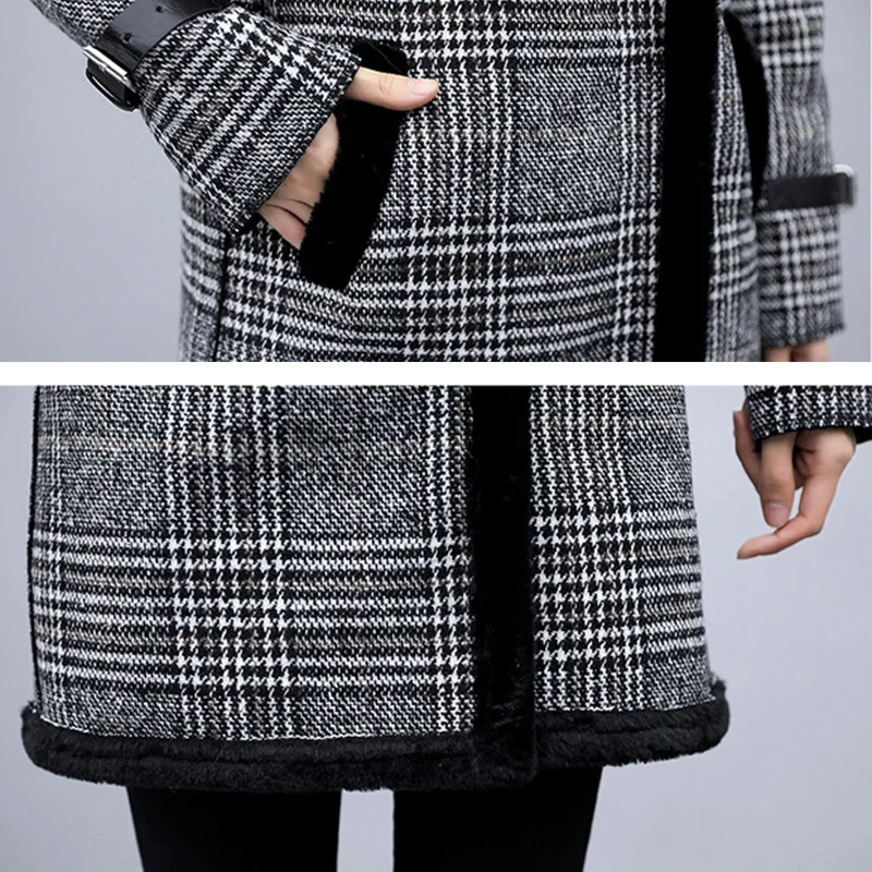 

Checked Chic Winter Coats Women Thick Faux Fur Sheepskin Coat Pockets Female Snow Outwear Plush fur coat Casaco Feminino 2020