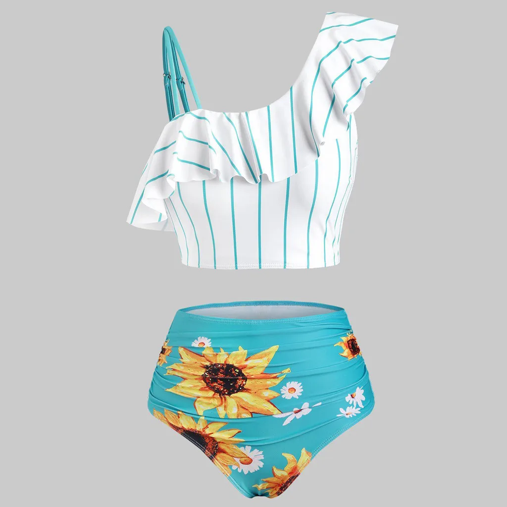 Женский купальник с чашками пуш-ап и принтом подсолнуха | Женская одежда