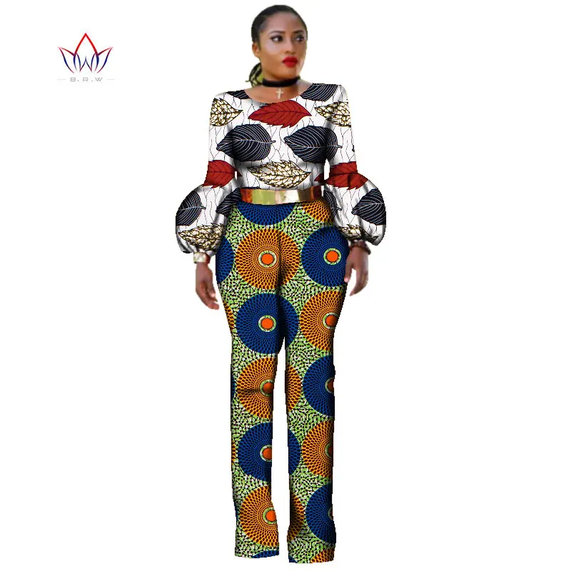 

Африканская одежда для женщин, боди, комбинезоны, африканские Bazin, богатый принт, брюки Дашики с пышными рукавами размера плюс, BRW WY2323