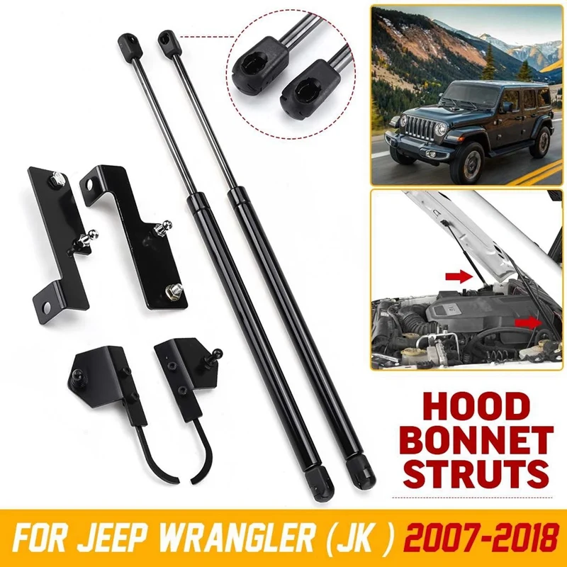 

NEW-2Pcs Front Hood Bonnet Modify Gas Struts Lift Support Shock Damper for Jeep Wrangler JK 2007-2018