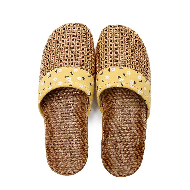 

Suihyung Summer Flax Slippers For Women Men Linen Weave Floral Slides Sandals Indoor Home Shoes Female Breathable Flat Slippers