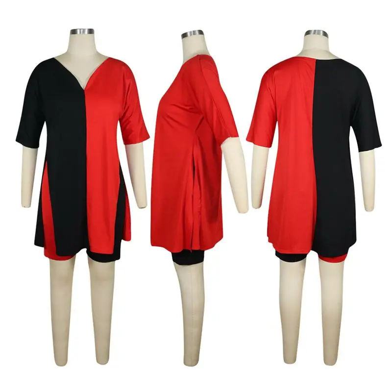 

ZKYZWX Splice 2 Piece Set Women Tracksuit Fall Clothes Loose Long Top Biker Shorts Lounge Wear Outfits Two Piece Matching Set