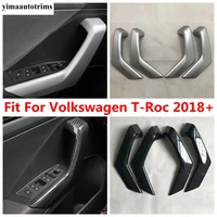 matte carbon fiber interior for volkswagen t roc t roc 2018 2022 inner armrest handle pull frame cover kit trim accessories