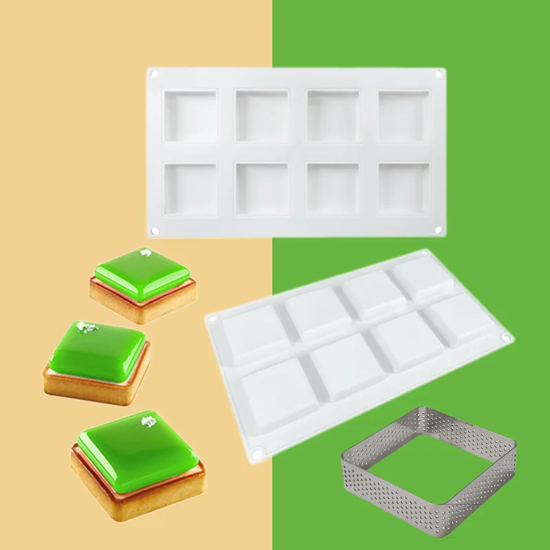 8 отверстия силиконовой формы комплект Тарт кольцо квадратного для торта