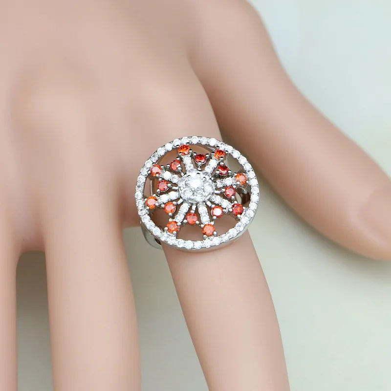 Ювелирный красный гранат из стерлингового серебра 925 пробы с белым кристаллом