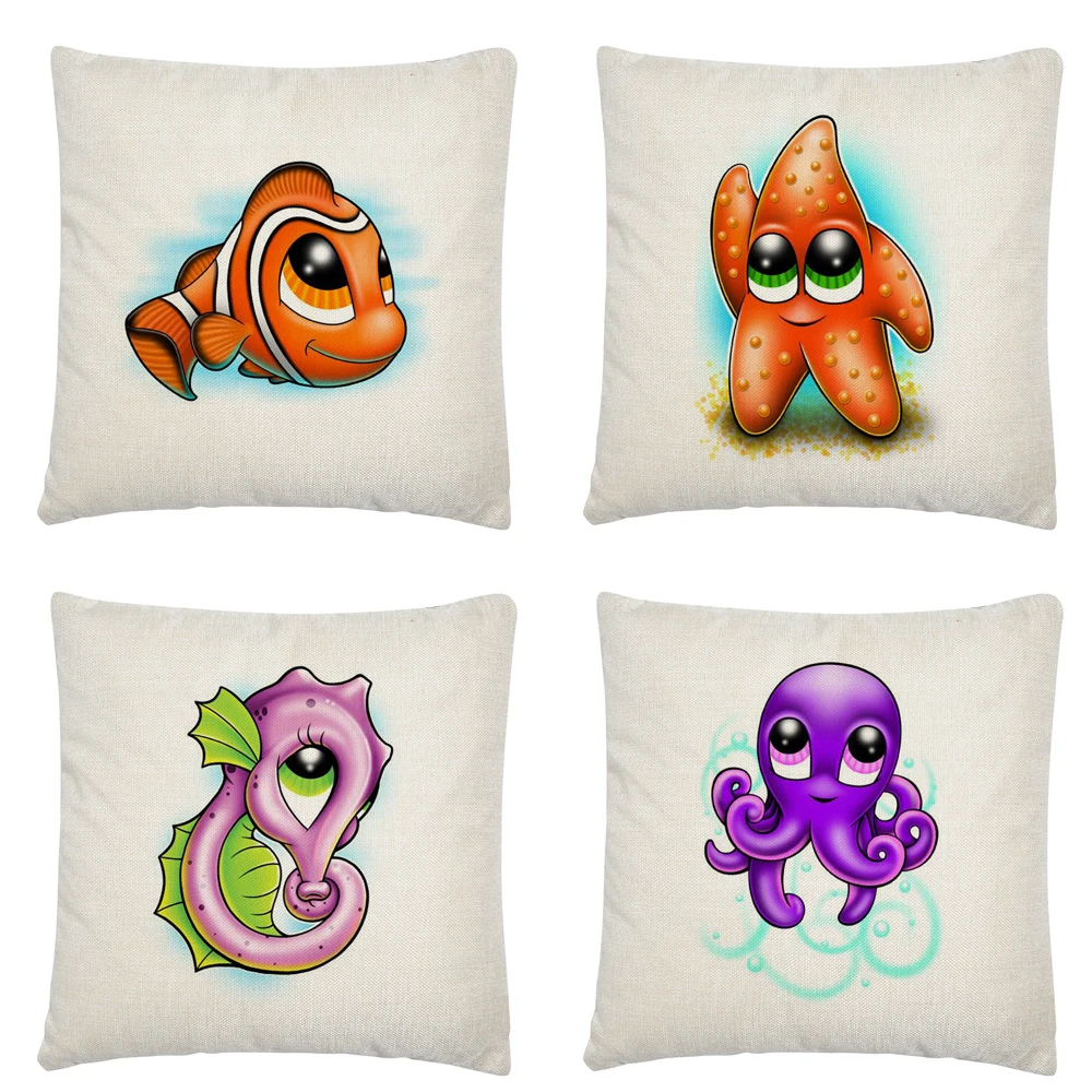 

Cute sea animals cartoon pattern Linen Cushion Cover Pillow Case for Home Sofa Car Decor Pillowcase45X45cm