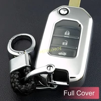 2 3 buttons flip car key chain ring fob full case cover for honda civic cr v accord insight odyssey silver
