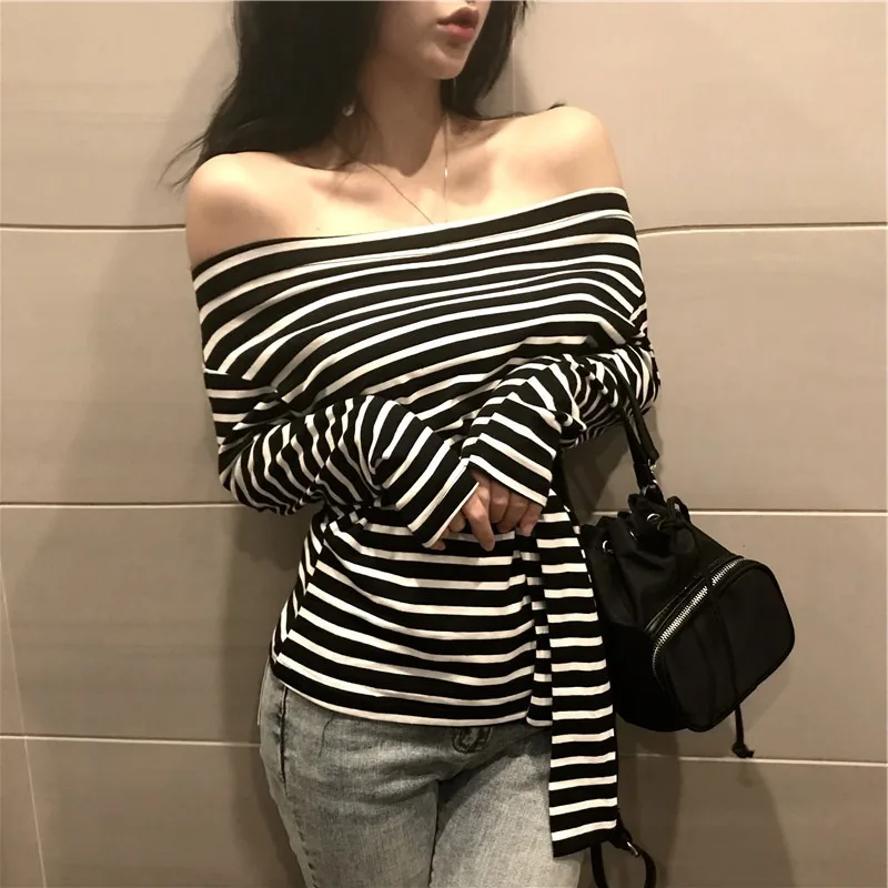 2019 Женская Сексуальная футболка с открытыми плечами и вырезом лодочкой модная
