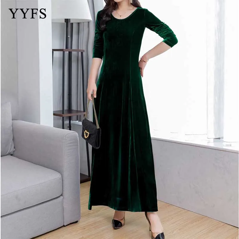 Женское осенне зимнее платье Модное Элегантное зеленое бархатное размера плюс