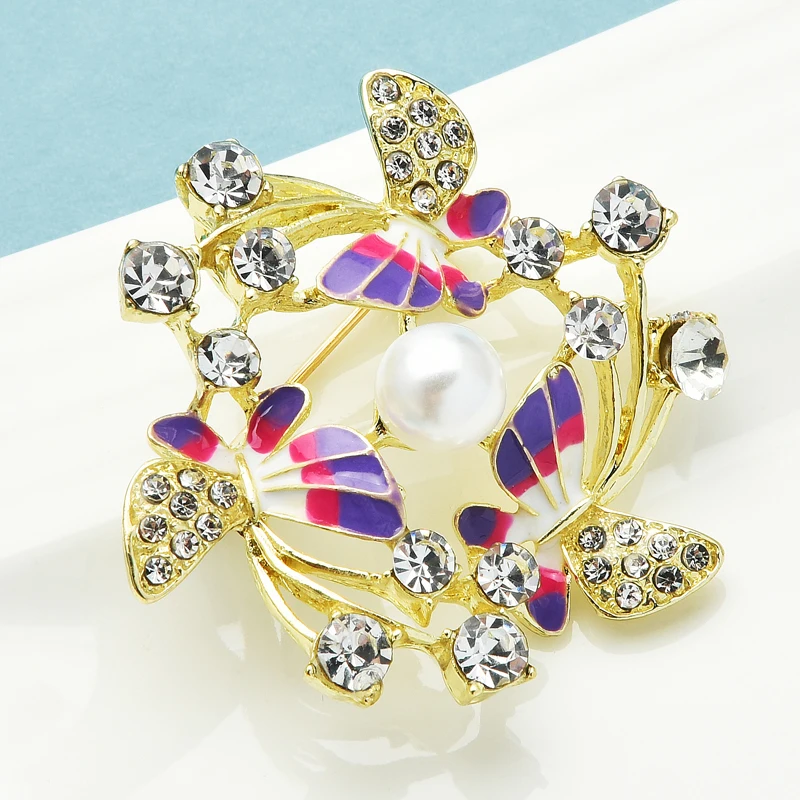 

Wuli&baby Butterfly Brooches Women Rhinestone Enamel Butterflies Round Flower Party Office Brooch Pins Gifts