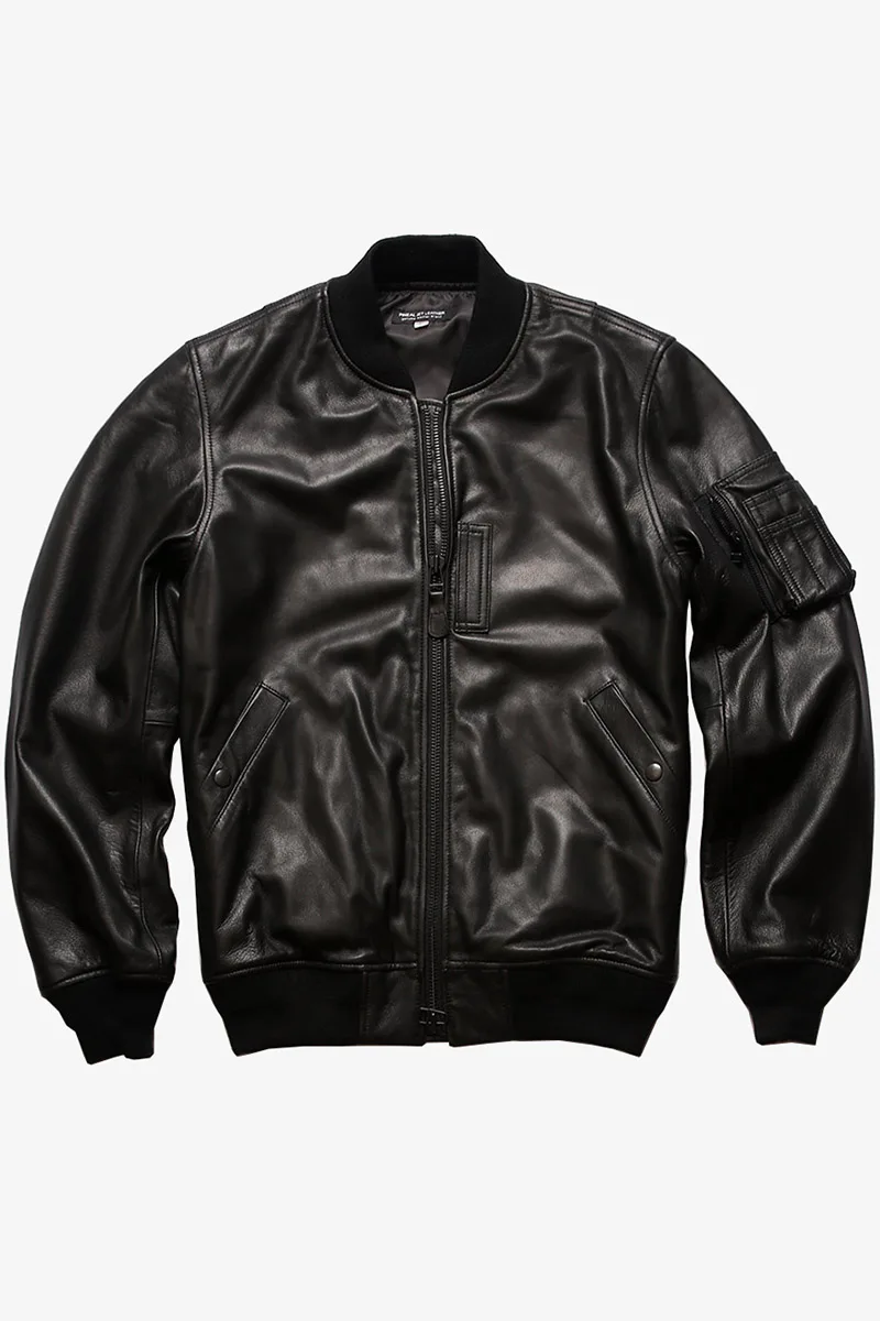 

2021 MA1 air force flight men black sheepskin baseball jacket autumn winter genuine leather pilot coat male ins fashion
