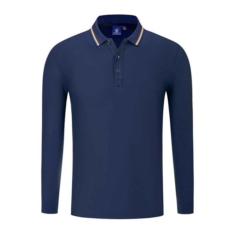 Весенне осенняя мужская рубашка поло с длинным рукавом и отложным воротником