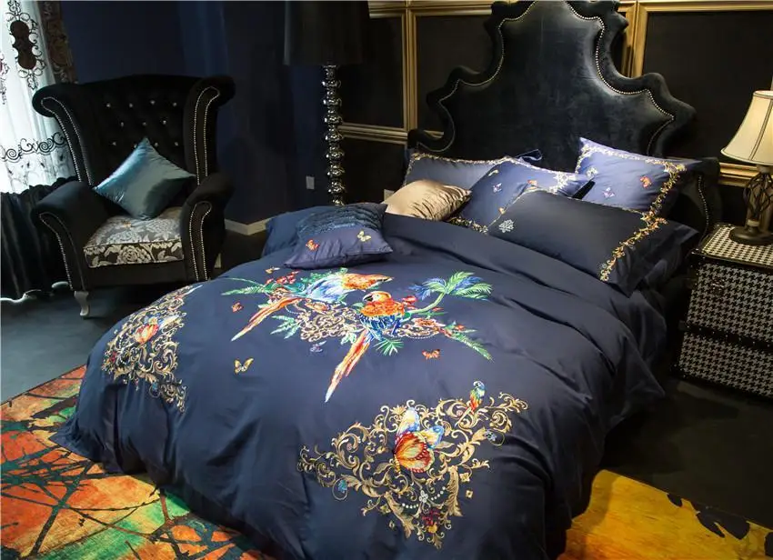 

100S Egyptian cotton Luxury Bedding Set 4/7Pcs White Blue Queen King Boho Duvet/Quilt Cover Bed Set Bedclothes Bed sheet set