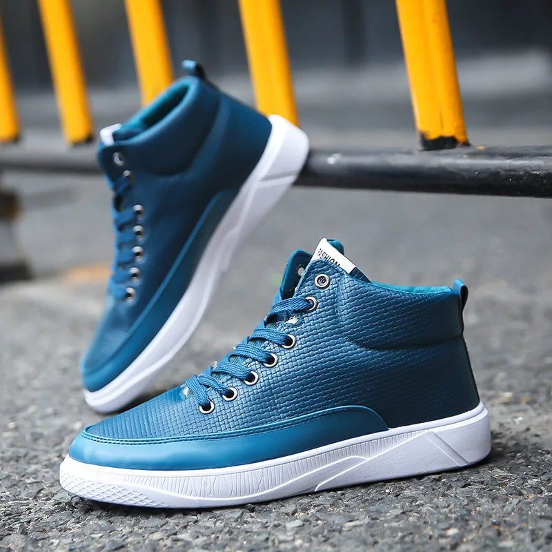 

Men casual shoes fashion lace-up waterproof men sneakers high top flat shoes for male leather shoes men sports shoes black
