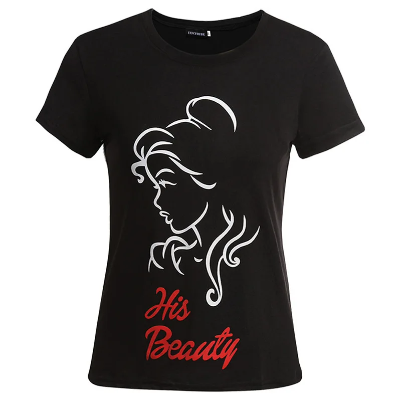 

His Beauty Her Beast Print Couple T Shirt Short Sleeve O Neck Loose King Queen Tshirt Fashion Lovers Tee Shirt Tops Clothes