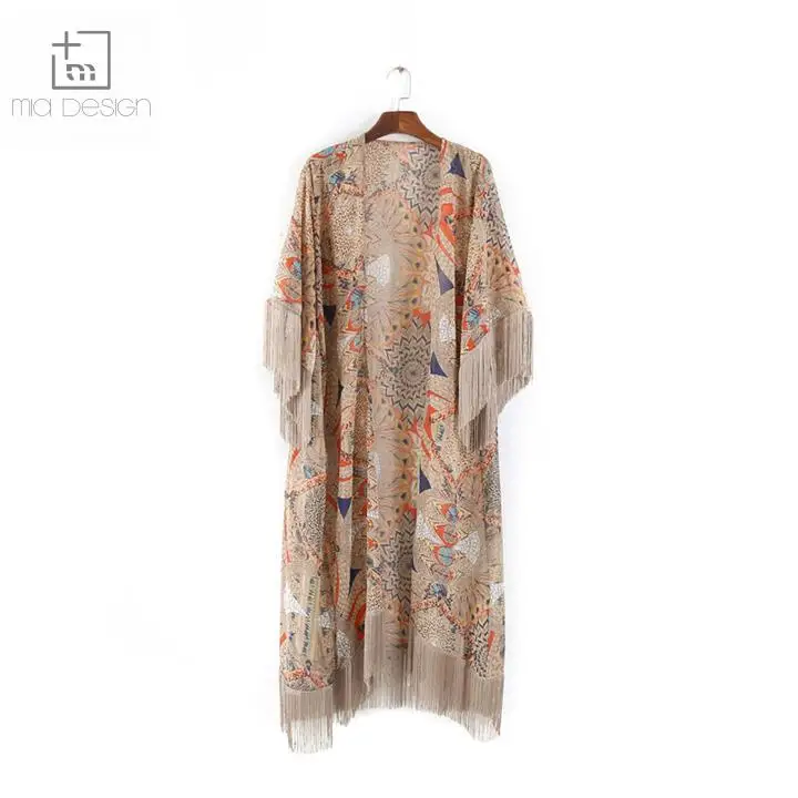 

Women 2020 Summer Beach Ponchos Chiffon Kimono Beach Cardigan Bikini Cover up Tassel Edges